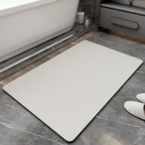 Minimalist absorbent bath mat for bathroom, anti-slip diatomaceous earth floor mat, grey.