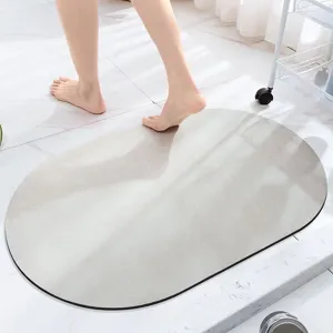 Grey marble pattern oval bathroom mat, absorbent and quick-drying diatom mud floor mat details.