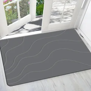 Modern minimalist striped diatomaceous earth doormat, quick-drying absorbent detail view.