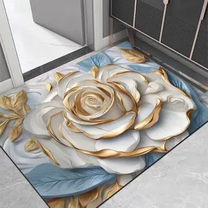 Luxe 3D wit-gouden roos vloermat, absorberende sneldrogende diatomiet zachte deurmat voor thuis.