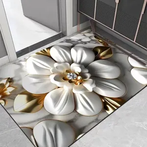 Luxe 3D bloemen vloermat absorberend antislip deurmat voor moderne hal woondecoratie