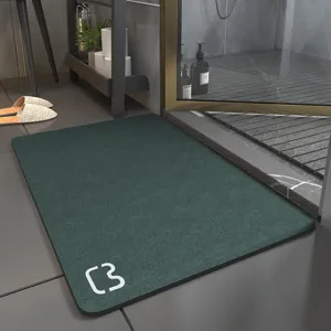 Bathroom absorbent floor mat detail dark green anti-slip diatomaceous earth bath mat