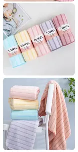 5-Piece Coral Fleece Towel Set Striped Soft Absorbent Face Towels with Waistband