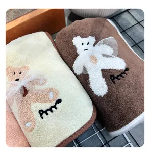 Cute lace bear embroidery cotton face towel soft absorbent couple bathroom home daily use
