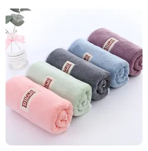 Soft coral fleece hanging hand towel, highly absorbent face cleaning cloth for daily home use.