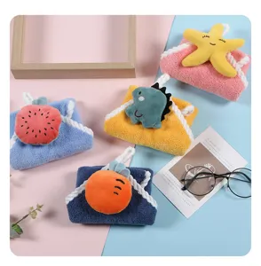 Cute cartoon coral velvet hanging hand towel, thick absorbent kitchen bathroom towel.