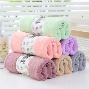 Solid Color Coral Fleece Face Towel Soft Absorbent Quick Drying Bathroom Towels With Paper Belly Band For Daily Use