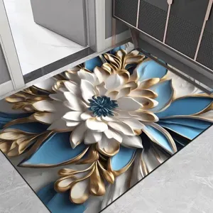 Gedetailleerd overzicht van de luxe 3D bloemen vloermat van absorberende diatomiet met antislip.