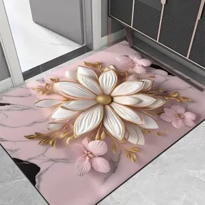 Detailweergave van de luxe bloemen vloermat met 3D patroon, zacht en absorberend oppervlak.