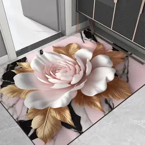 Gedetailleerd uitzicht op de moderne luxe 3D bloemendiatomeeënaarde zachte vloermat in de hal.