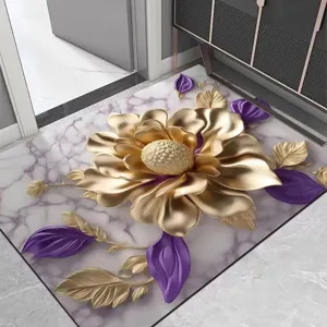Gedetailleerd overzicht van de luxe 3D gouden bloem diatomeeënaarde mat met marmer.