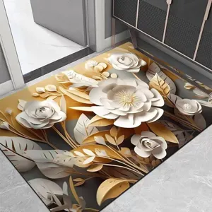 Gedetailleerd overzicht van luxe 3D bloemen diatomeeënaarde mat, zachte antislip mat.