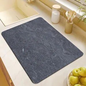Dark grey marble pattern kitchen draining mat, fast drying absorbent dish drying pad for sink.