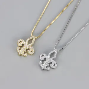 Nischen Hohl Strass Fleur-de-lis Anhänger Halskette Elegante Kupfer Box Kette Choker Für Damen Party Mode Schmuck Geschenk