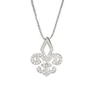 Elegante silberne Lilie Anhänger Halskette mit funkelnden Diamanten für Damen Modeschmuck