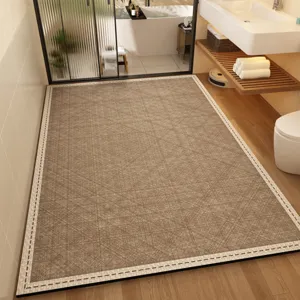 Large brown diatomaceous earth bath mat, anti-slip absorbent floor rug for bathroom and home.