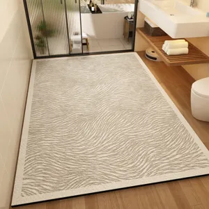Detailed view of large absorbent wavy bathroom mat in modern clean washroom setting.