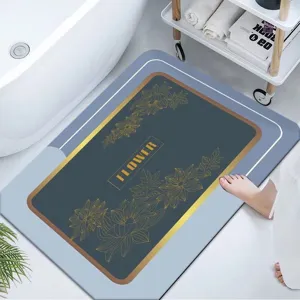 Alfombra de baño de tierra de diatomeas engrosada con base antideslizante, diseño floral.