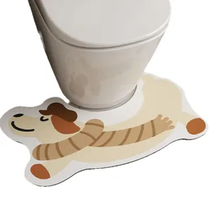 Cartoon dachshund toilet U-shaped mat, absorbent quick-dry non-slip bathroom rug and decor.