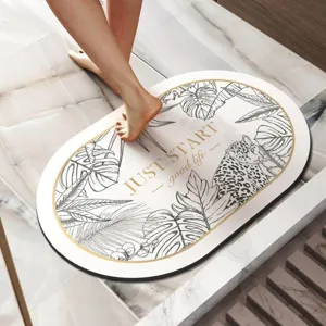 Retro floral bathroom mat absorbent non slip diatomaceous earth floor rug for home toilet.