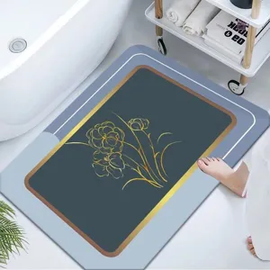 Alfombrilla de baño de diatomita gruesa, alfombra antideslizante absorbente para el baño con flores.