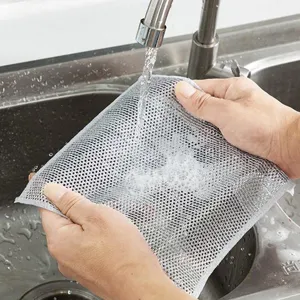 Multifunctional Silver Wire Dishcloth Household Kitchen Cleaning Cloth Non Stick Oil Mesh Dishwashing Rag Cleaning Towel