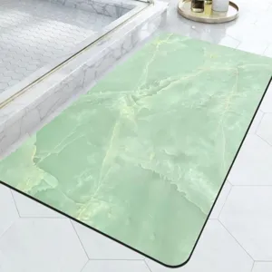 Alfombra de baño absorbente con patrón de mármol verde, estera antideslizante para ducha.