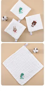 6-layer cotton gauze baby washcloth, cute cartoon embroidered square towel, soft face towel.