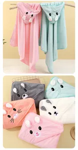 Cute cartoon animal hooded baby bath towel, soft coral fleece infant swaddle blanket.