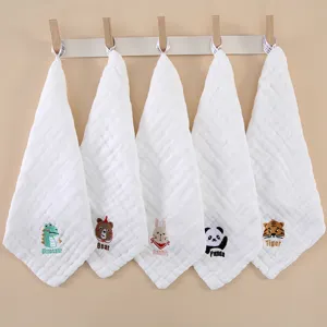 Newborn Baby Cotton Gauze Face Towel Cute Cartoon Animal Embroidery Soft Infant Saliva Towel Daily Care Handkerchief
