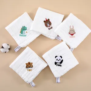 6 layers gauze baby face towels cute cartoon embroidery newborn cotton handkerchiefs