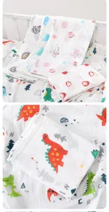 Breathable cotton muslin baby swaddle blanket newborn bath towel with cute cartoon prints