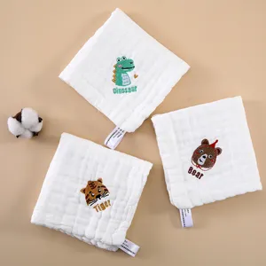 6-Layer Gauze Baby Face Towel Cute Cartoon Embroidered Soft Cotton Square Washcloth