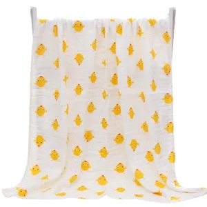 Morbido telo da bagno per neonati in garza di cotone 6 strati 70x140cm stampa pulcino giallo.