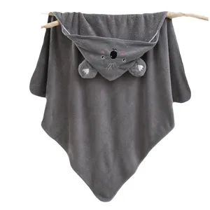 Grijs baby badhanddoek met capuchon koraalvleece schattig koala ontwerp kinderbadmantel