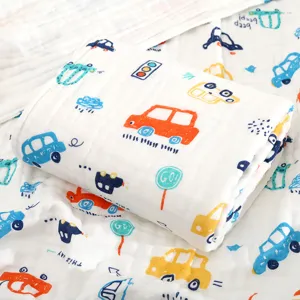 6-layer cotton gauze baby bath towel, cute cartoon cars print, soft absorbent blanket.