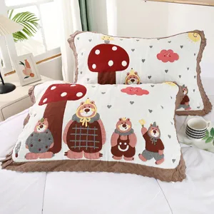 Verdikte Acht-Laags Wolken Katoen Kussenhanddoek Kantafwerking Cartoon Print Zacht Beddengoed Kussensloop Voor Studenten Slaapzaal Thuis