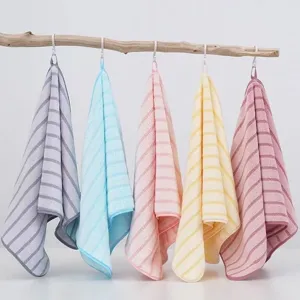 Coral Fleece Striped Towel Soft Absorbent Face Towel Gift Bathroom Daily Use Comfortable Skin Friendly Striped Design