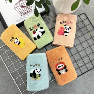 Cartoon Panda Embroidery Coral Fleece Face Towel Soft Absorbent Washcloth Cute Animal Design Home Bathroom Towel