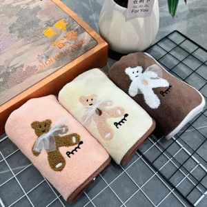 Cute lace teddy bear embroidered towel set absorbent soft cotton bath face towels home use