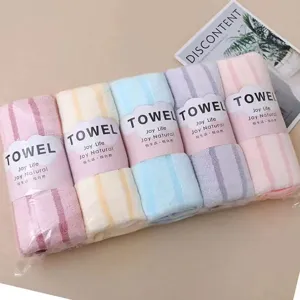 5-pack high density coral fleece striped towels soft absorbent face towel set with paper band
