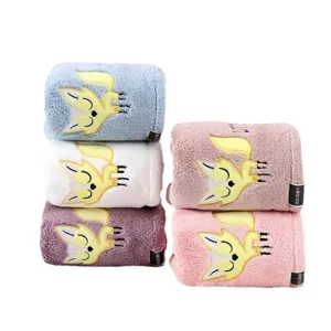Leuke geborduurde vos snel drogende haarcap dikke absorberende handdoek voor vrouwen hoofd