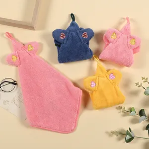 Coral fleece hanging hand towel, cute cartoon elephant shape, absorbent for kitchen bathroom.