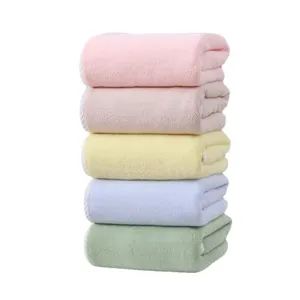 Soft coral fleece bath towel, super absorbent pastel color home towel for daily use.