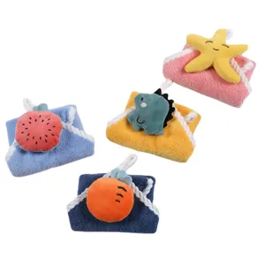 Coral fleece cute cartoon hanging hand towel absorbent kitchen bathroom wipe cloth set.