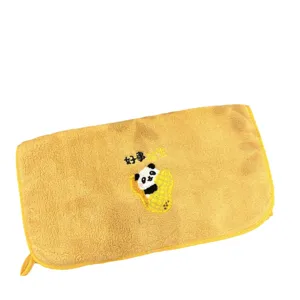 Yellow coral fleece cartoon panda embroidered face towel soft absorbent bath hand towel clean