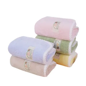 Soft Absorbent Coral Fleece Face Towel Solid Color Bathroom Towel With Edge Binding Daily Hotel Towels