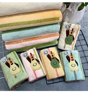 Cute cartoon jacquard bath towel, soft and absorbent plush towel set for home and travel use.