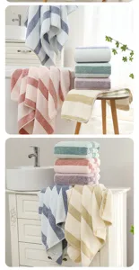Weiches Korallenfleece-Badetuch mit Streifendesign, sehr saugfähig, ideal für den Alltag.