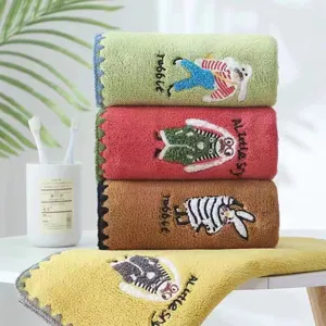 Haushalt Korallenfleece Cartoon Kaninchen Jacquard Gesichtstuch Und Badetuch Set Weich Saugfähig Heim Handtuch